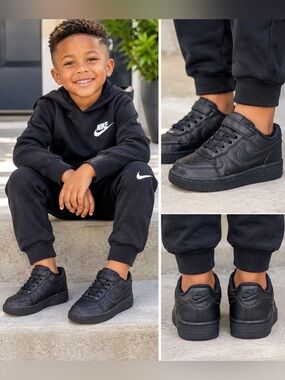 Nike Kids Black Low-Top Sneakers with Velcro Strap